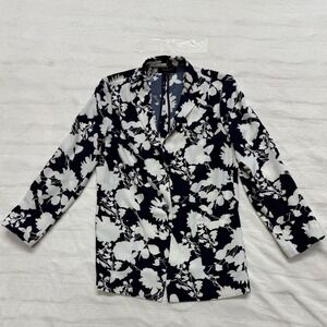 Talbots Womens Black White Floral Print Blazer Jacket Size Small